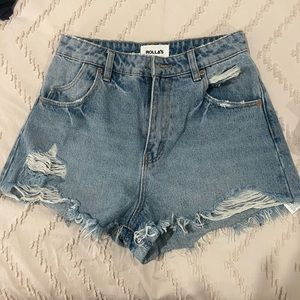 ROLLAS DUSTERS HIGH RISE DENIM SHORTS